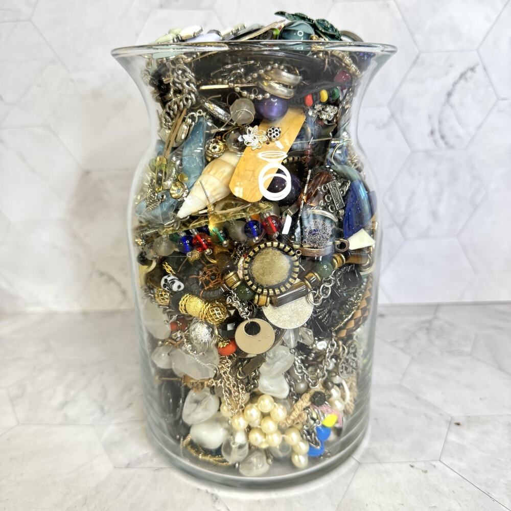 Jewelry Mystery CRAFT Jar 6.7 lbs Mixed Vintage Modern Costume Harvesting Rework